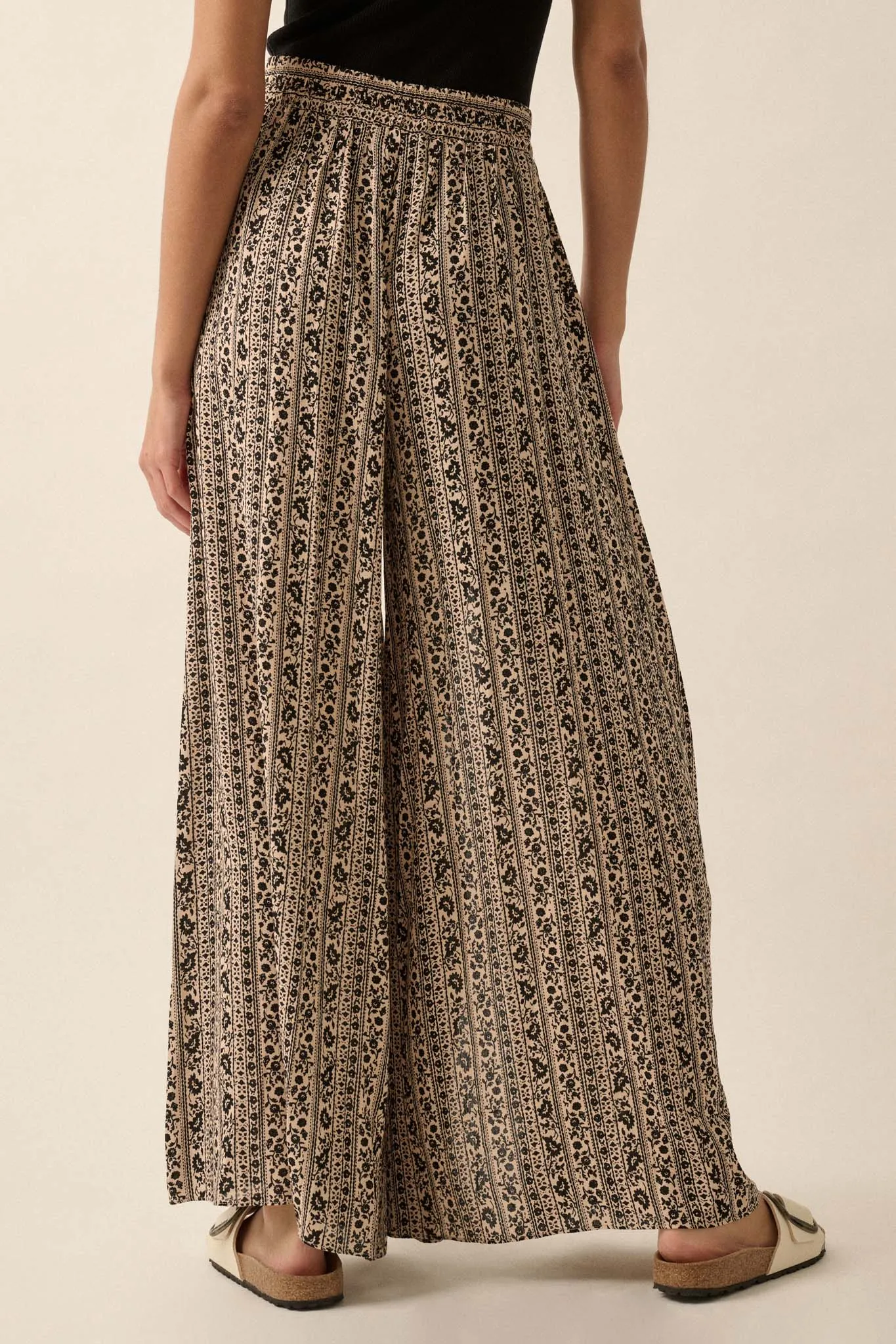 Far Beyond Floral-Stripe Split Wide-Leg Pants