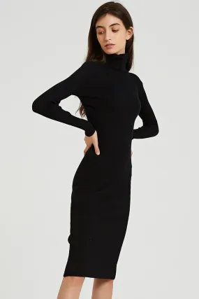 FashionSierra - Turtleneck Knee-Length Solid Sweater Dress