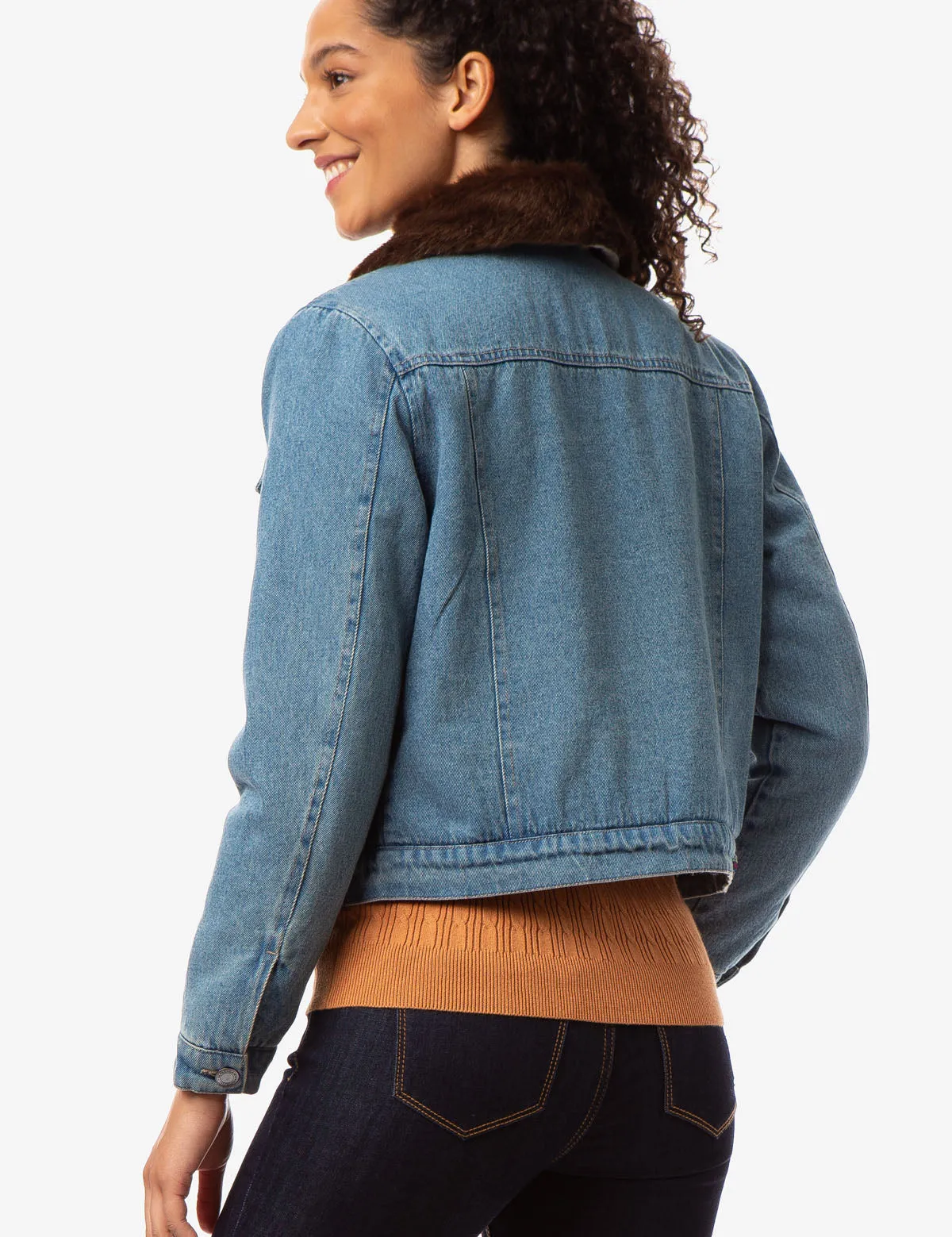 FAUX FUR COLLAR DENIM JACKET