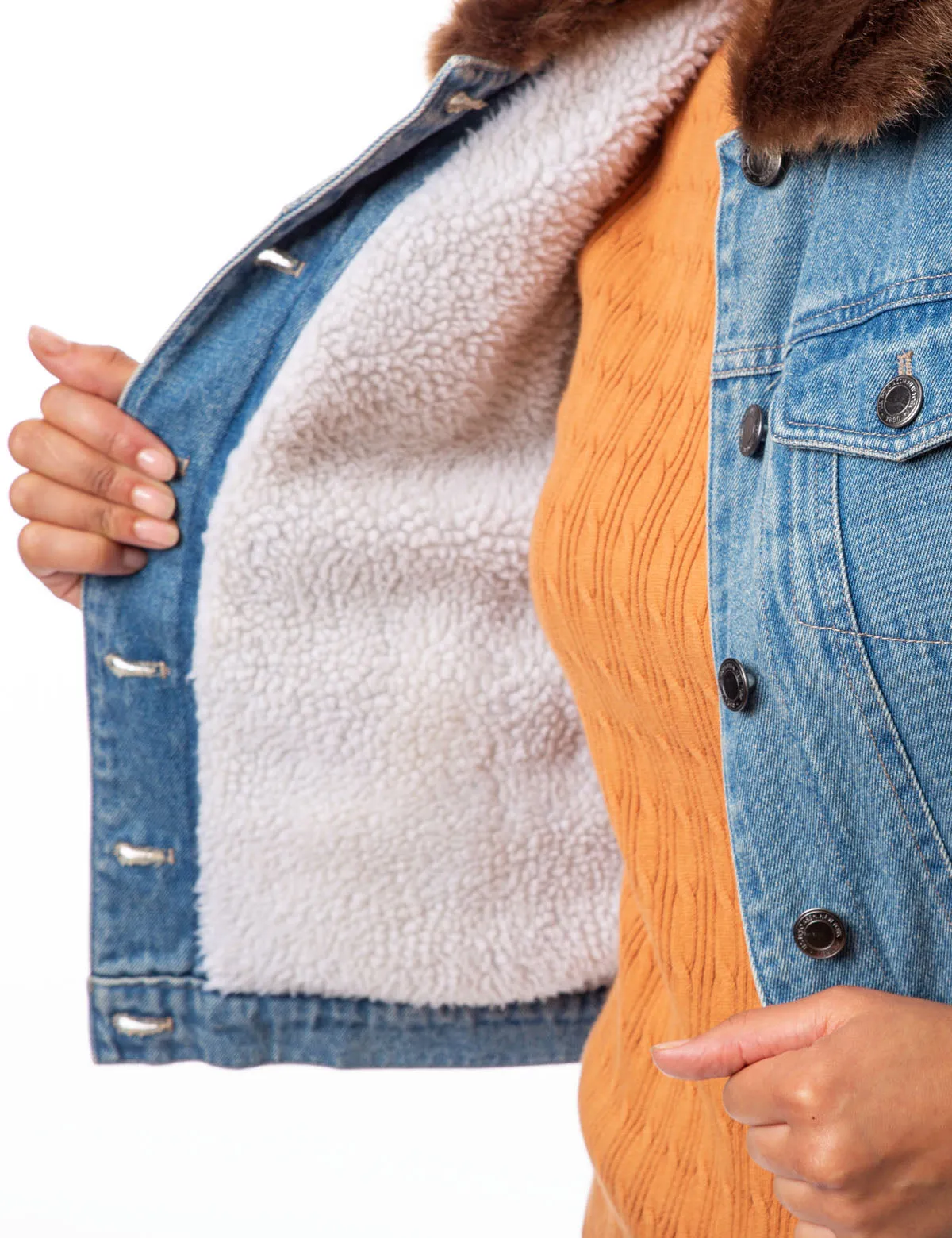 FAUX FUR COLLAR DENIM JACKET