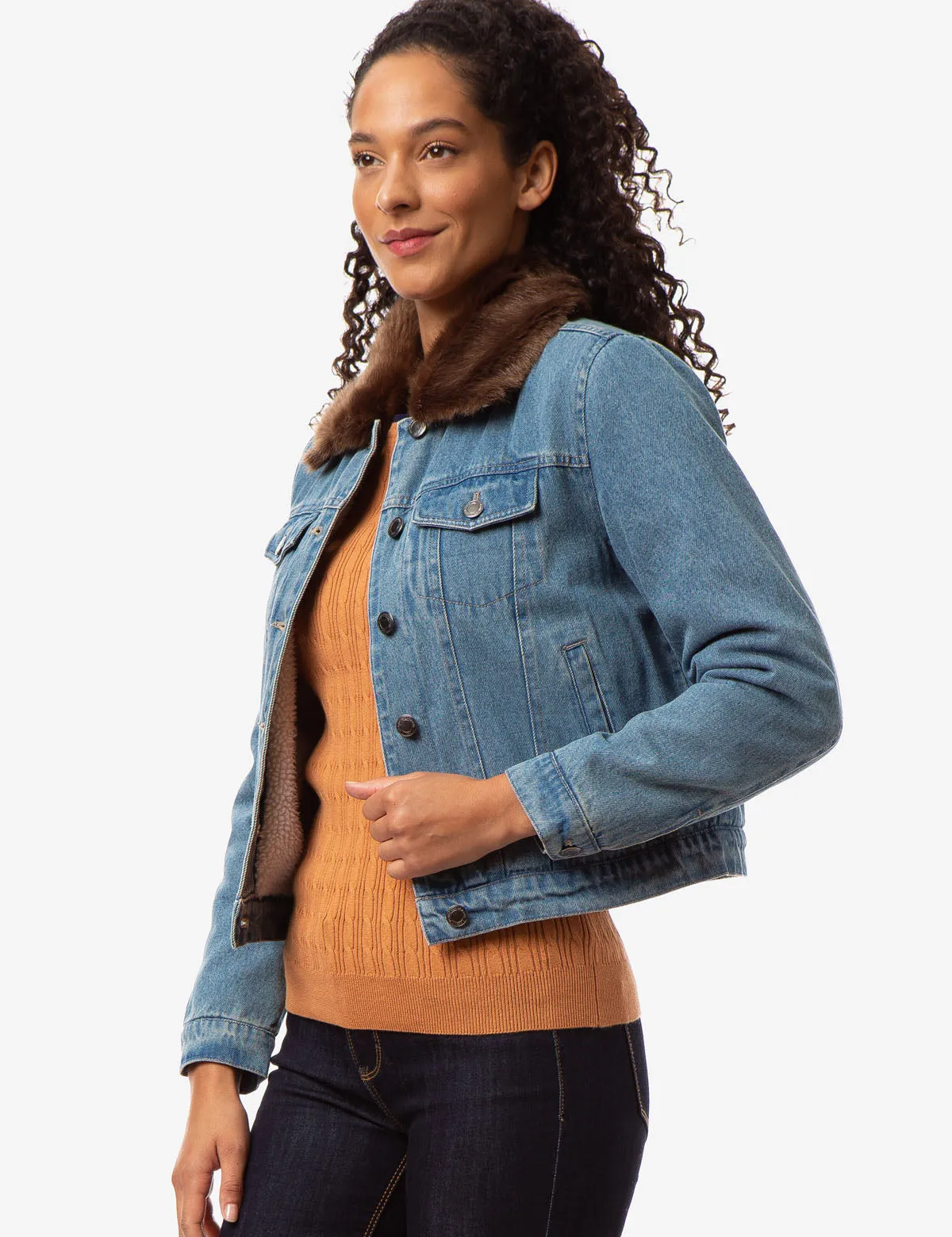 FAUX FUR COLLAR DENIM JACKET