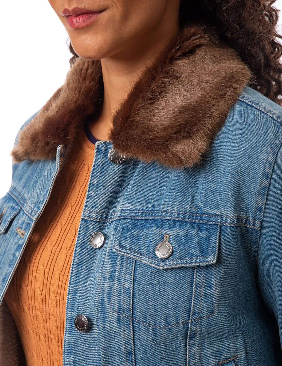 FAUX FUR COLLAR DENIM JACKET