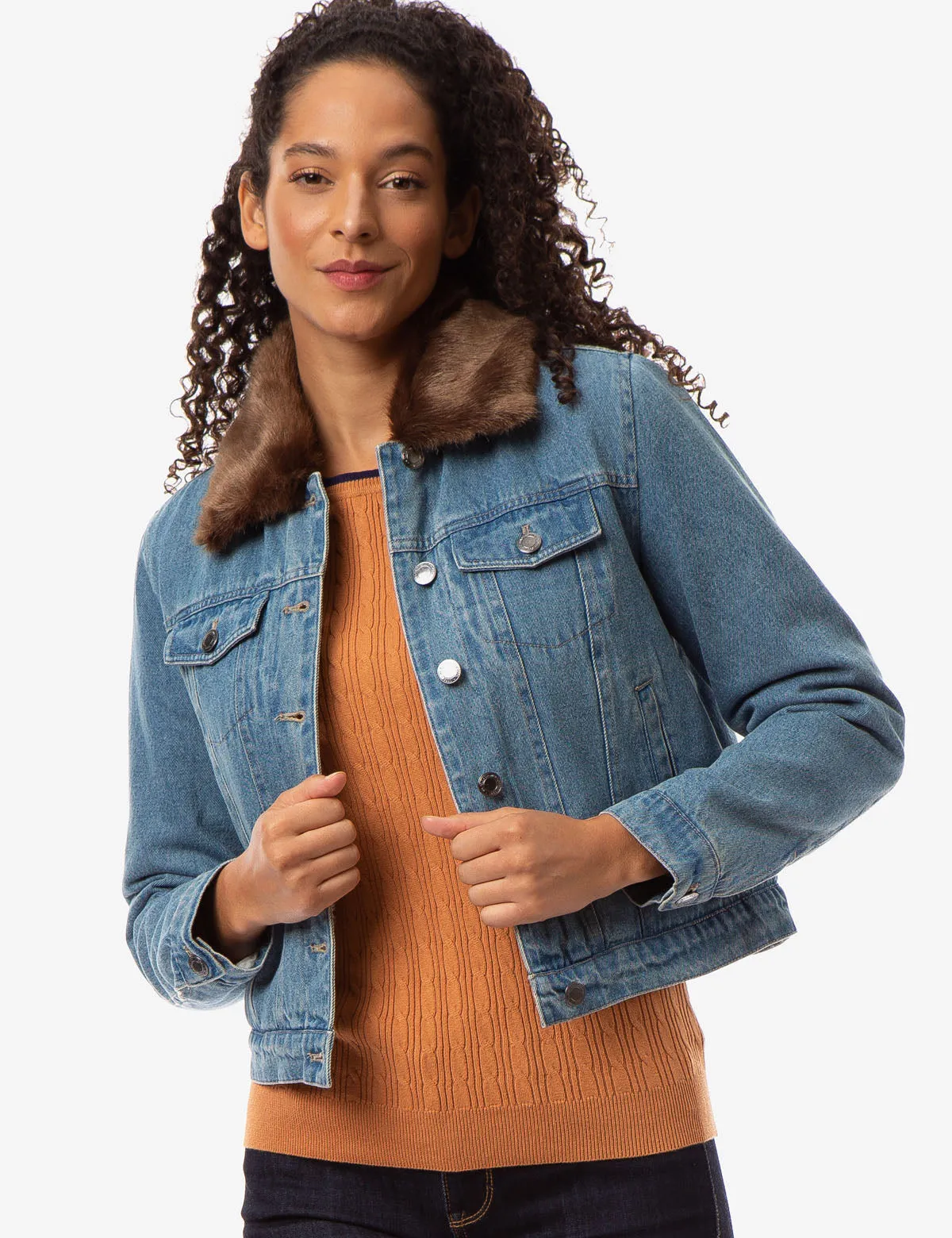 FAUX FUR COLLAR DENIM JACKET