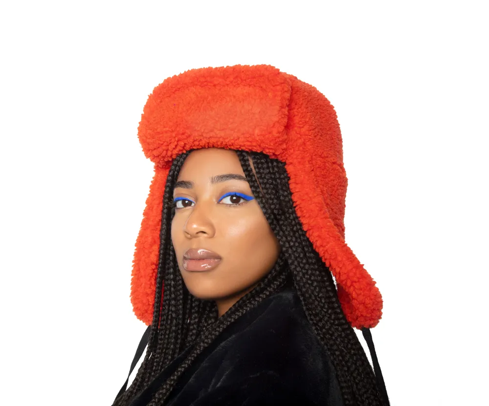 Faux Fur Shearling Hat - Tangerine