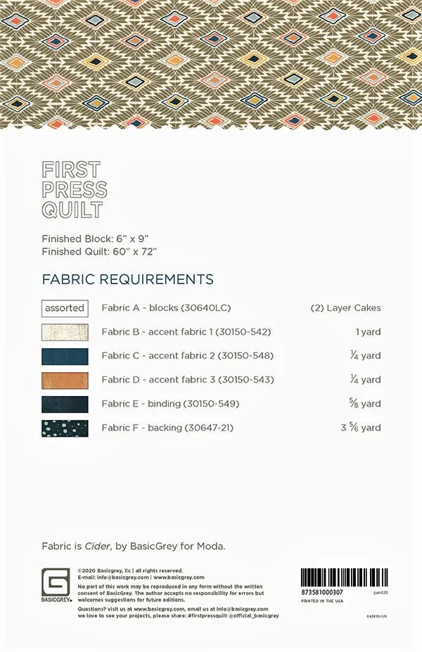 FIRST PRESS - BASICGREY Quilt Pattern 030