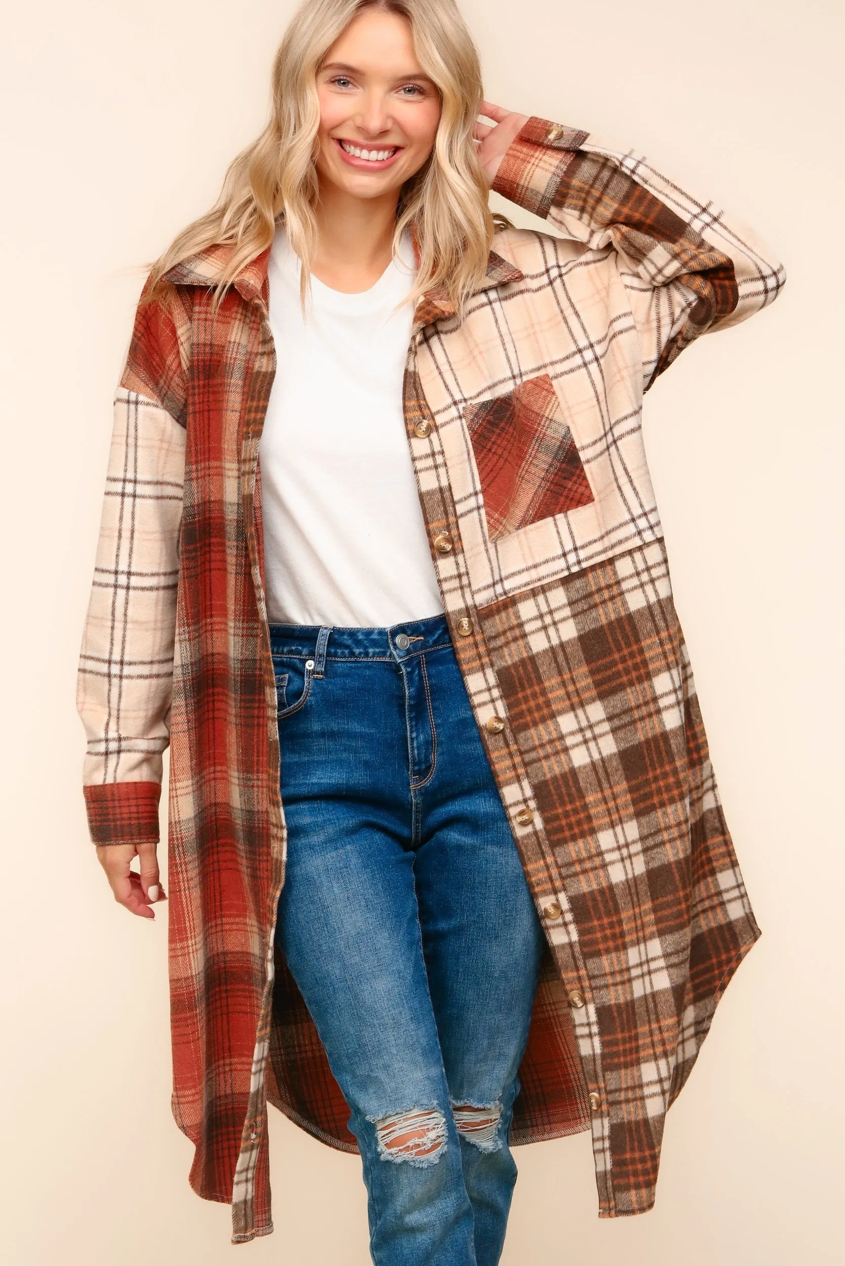 Flannel Plaid Oversized Shacket with Pockets - Haptics