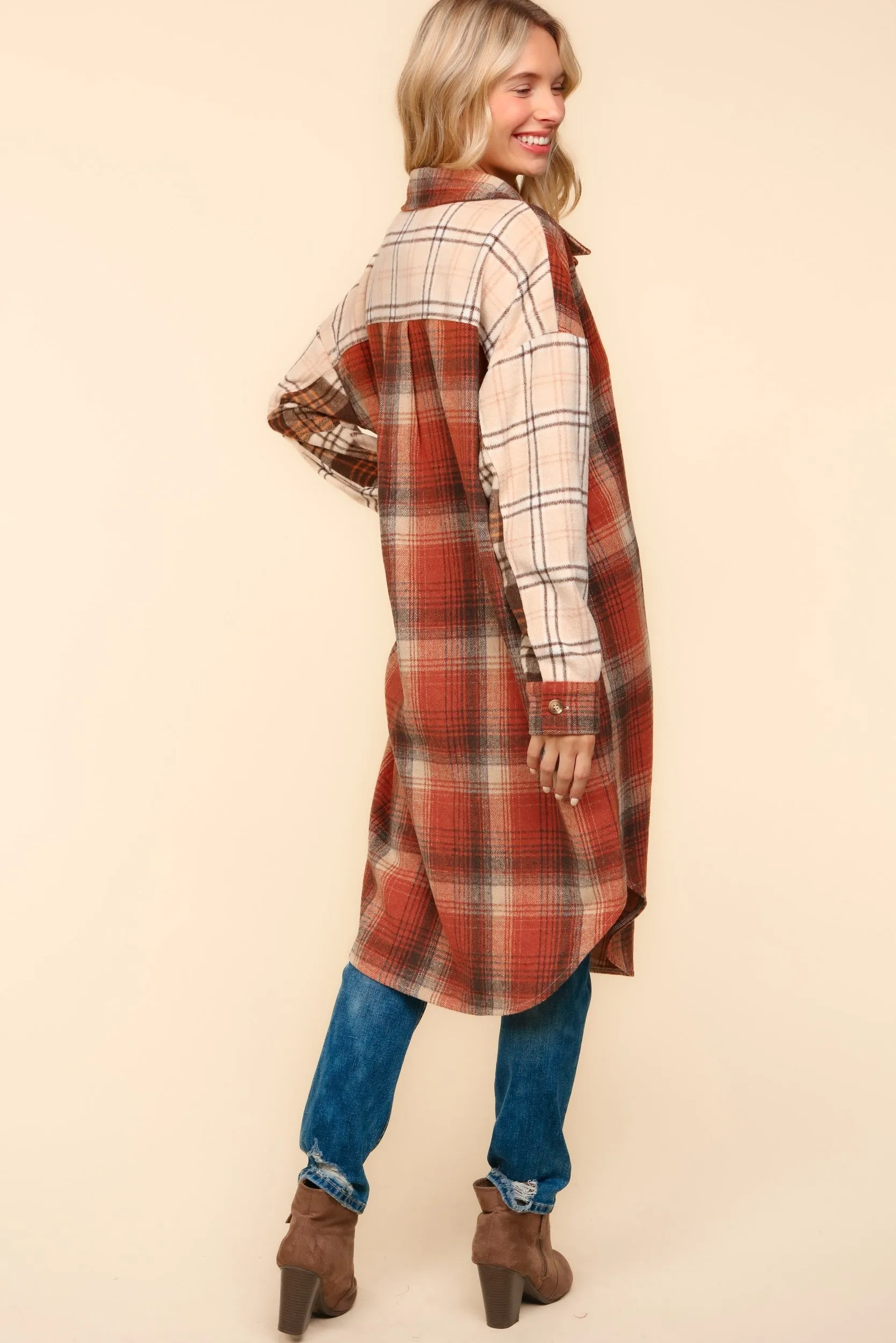 Flannel Plaid Oversized Shacket with Pockets - Haptics