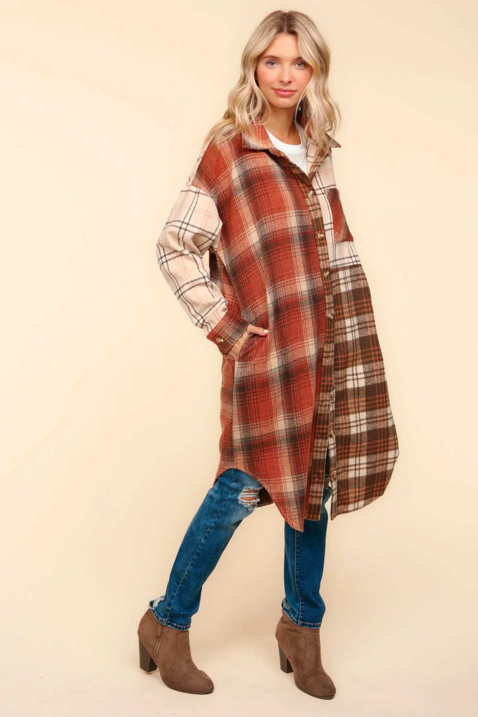 Flannel Plaid Oversized Shacket with Pockets - Haptics