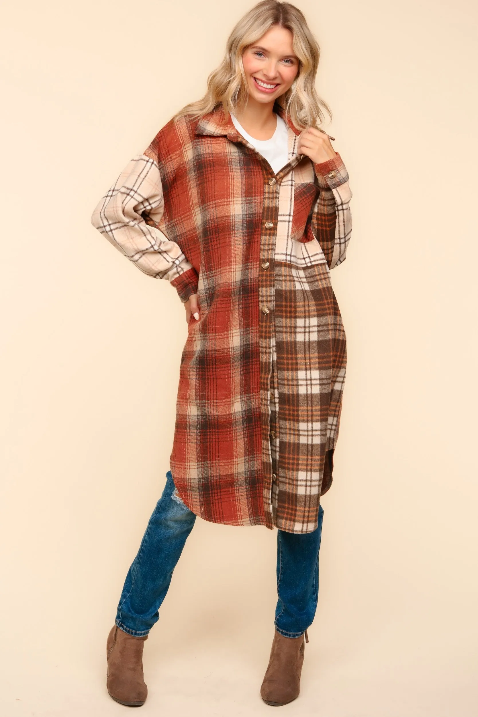 Flannel Plaid Oversized Shacket with Pockets - Haptics