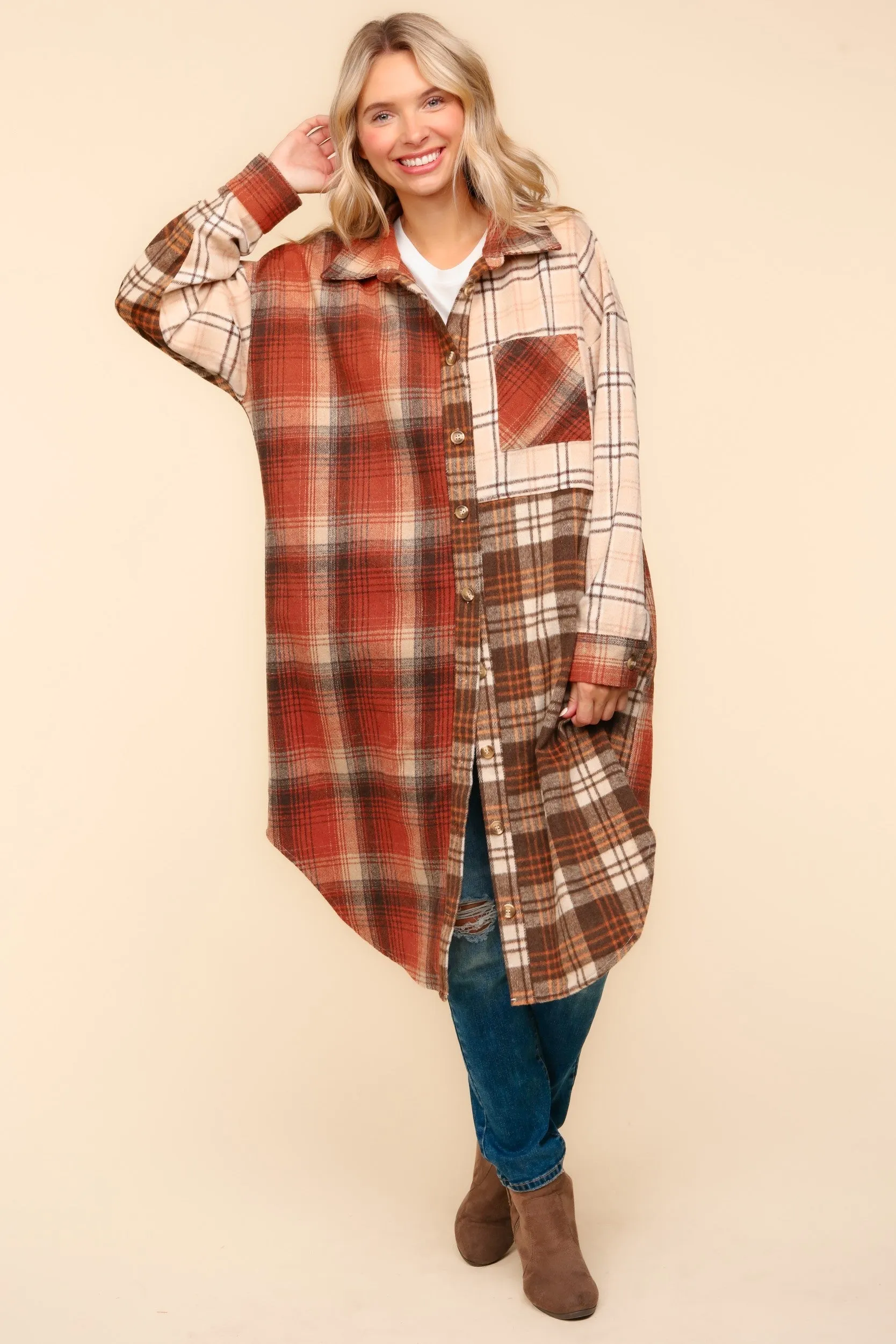 Flannel Plaid Oversized Shacket with Pockets - Haptics