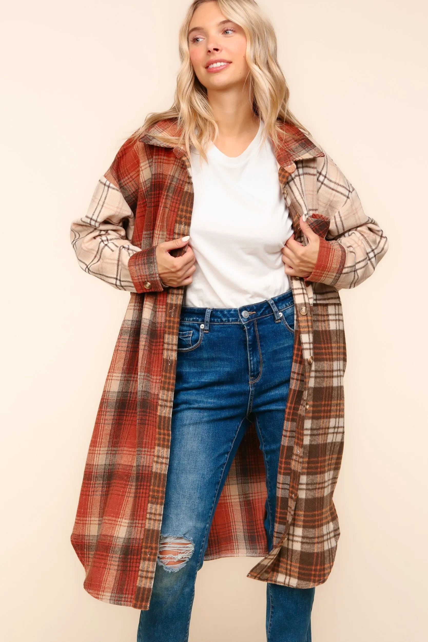 Flannel Plaid Oversized Shacket with Pockets - Haptics