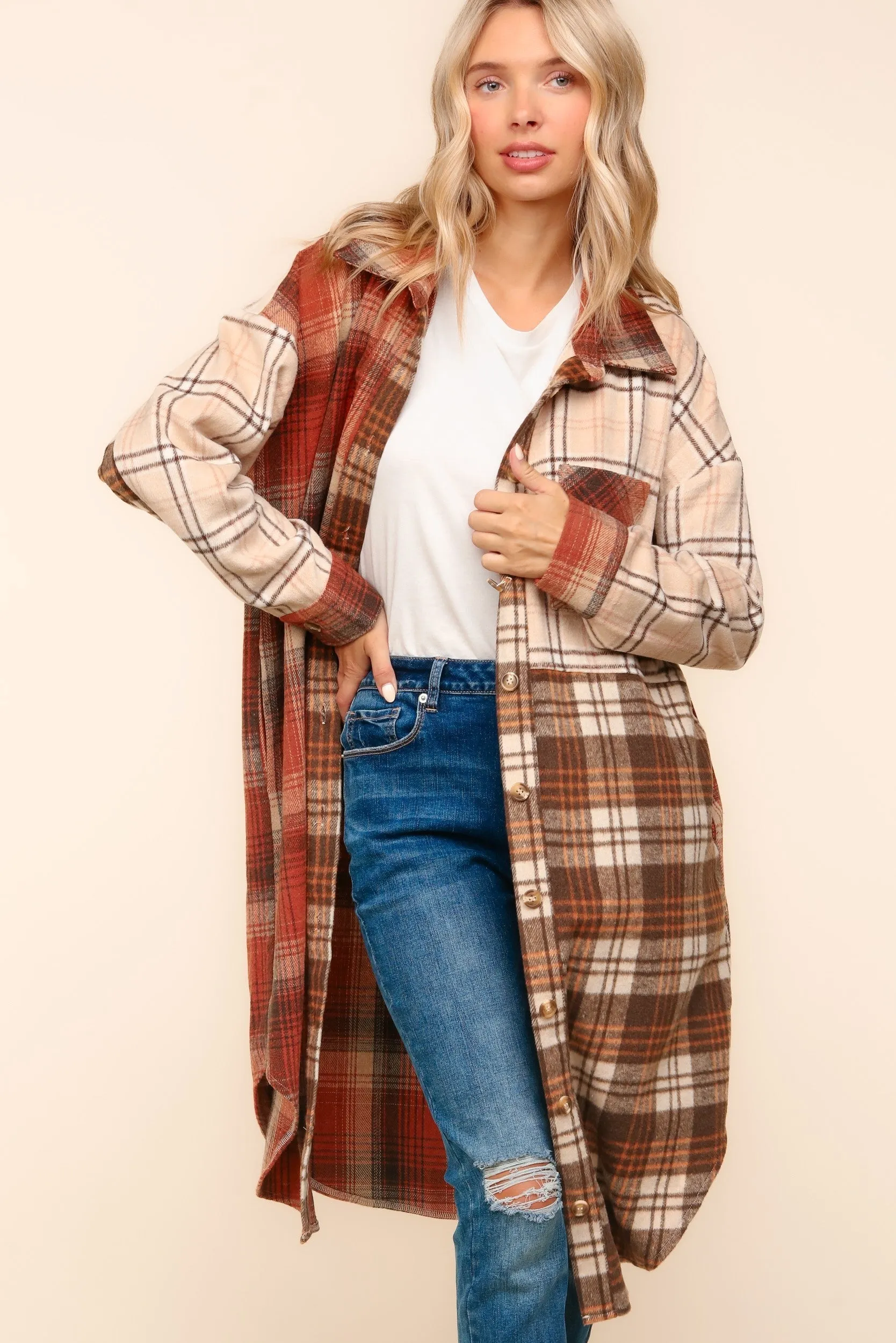 Flannel Plaid Oversized Shacket with Pockets - Haptics