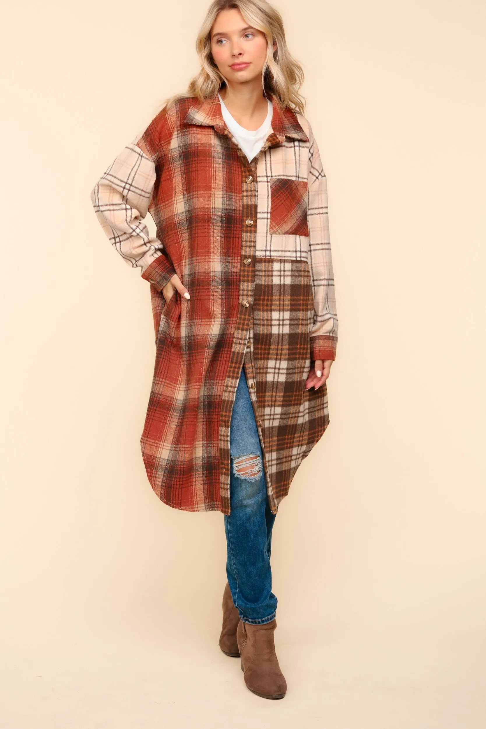 Flannel Plaid Oversized Shacket with Pockets - Haptics