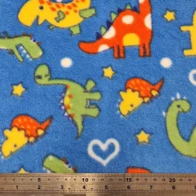 Fleece And Fur Patterned Fleece Dinosaurs on Blue