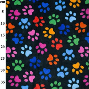 Fleece And Fur Patterned Fleece Paw Prints Multi on Black