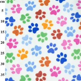 Fleece And Fur Patterned Fleece Paw Prints Multi on Cream