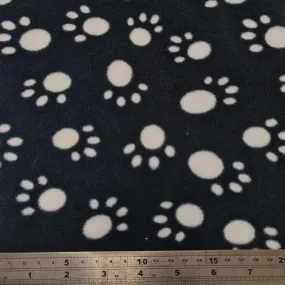 Fleece And Fur Patterned Fleece Paw Prints White on Black