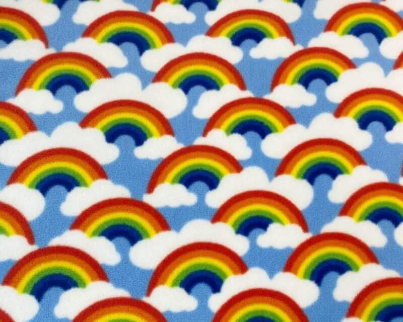 Fleece And Fur Patterned Fleece Rainbows and Clouds on Sky Blue