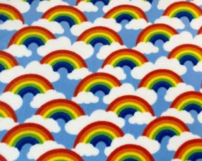 Fleece And Fur Patterned Fleece Rainbows and Clouds on Sky Blue