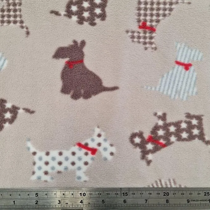 Fleece And Fur Patterned Fleece Scottie Dog Fleece on Beige
