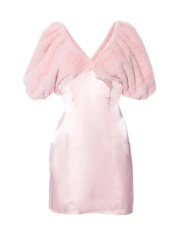 Fur Collar Patchwork Zipper Mini Dress