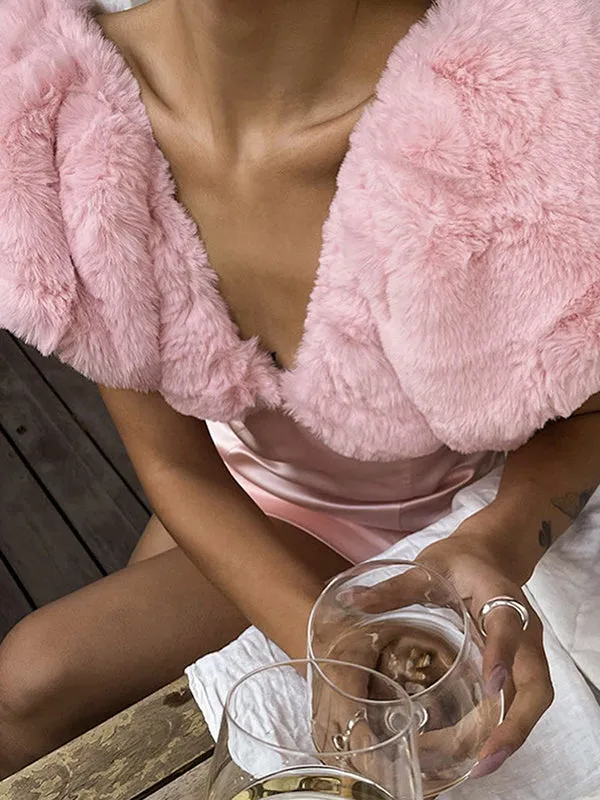 Fur Collar Patchwork Zipper Mini Dress