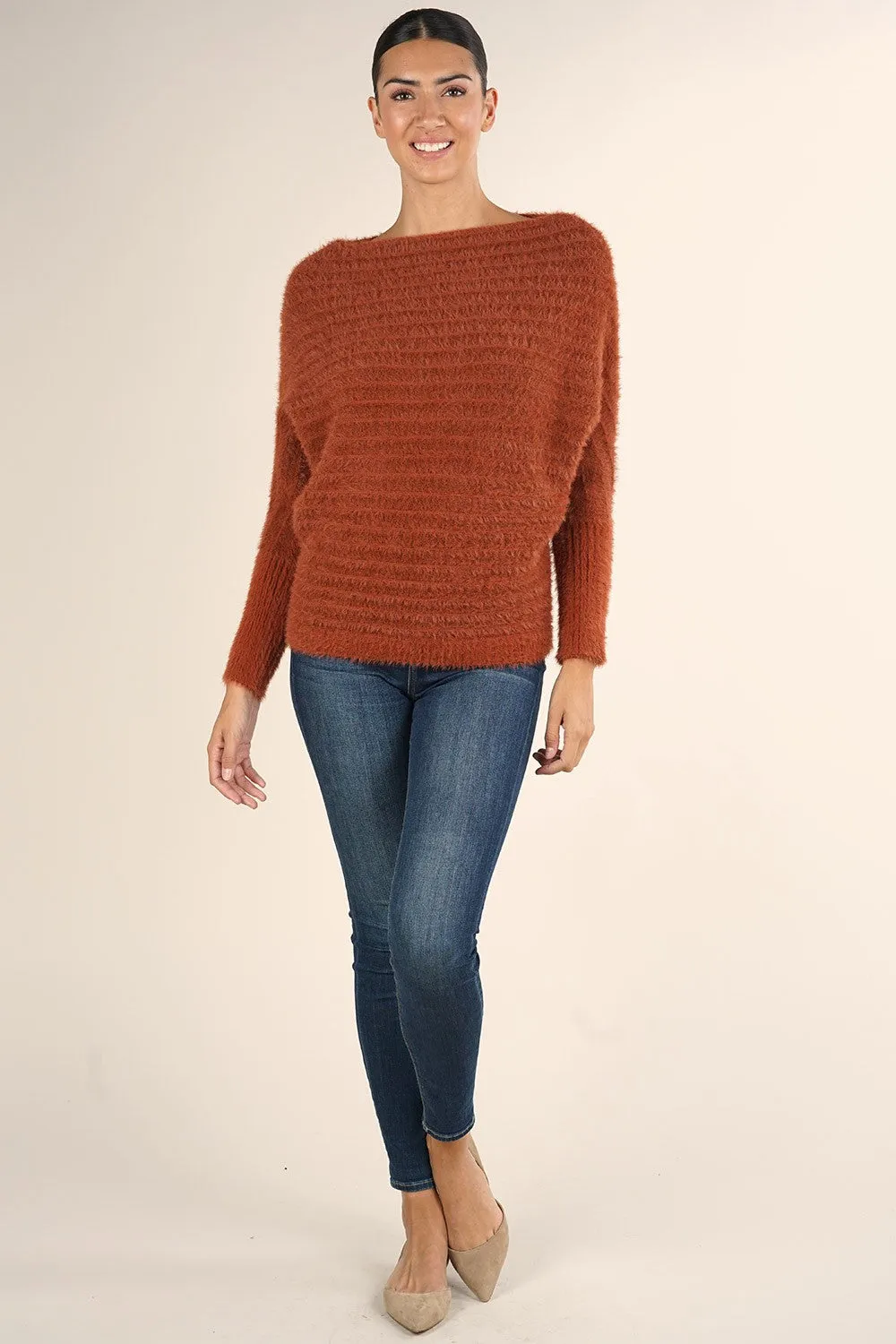 Fuzzy Slouchy Boat Neck Sweater