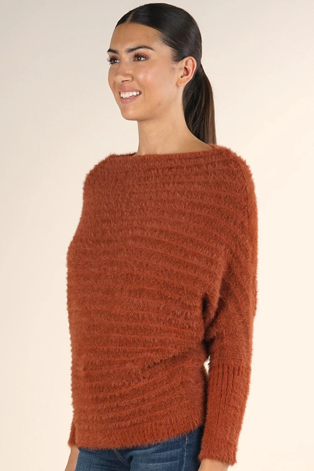 Fuzzy Slouchy Boat Neck Sweater