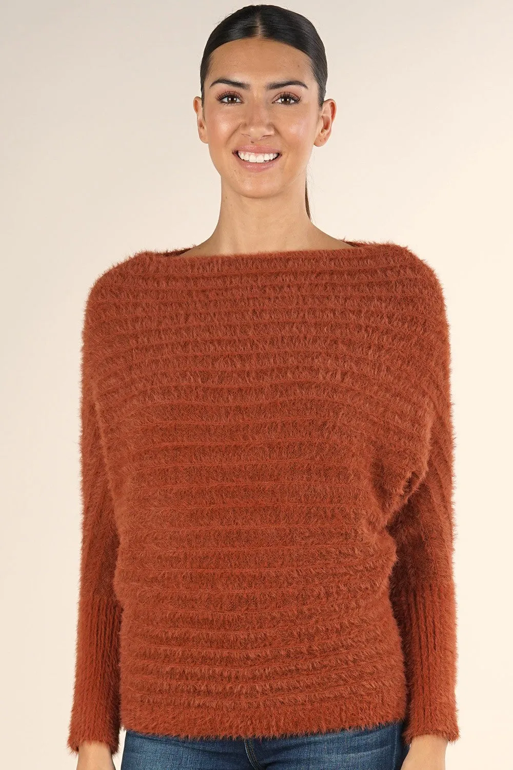 Fuzzy Slouchy Boat Neck Sweater
