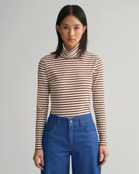 Gant Apparel Womens SLIM STRIPED RIBBED TURTLENECK 268/WEATHERED BROWN
