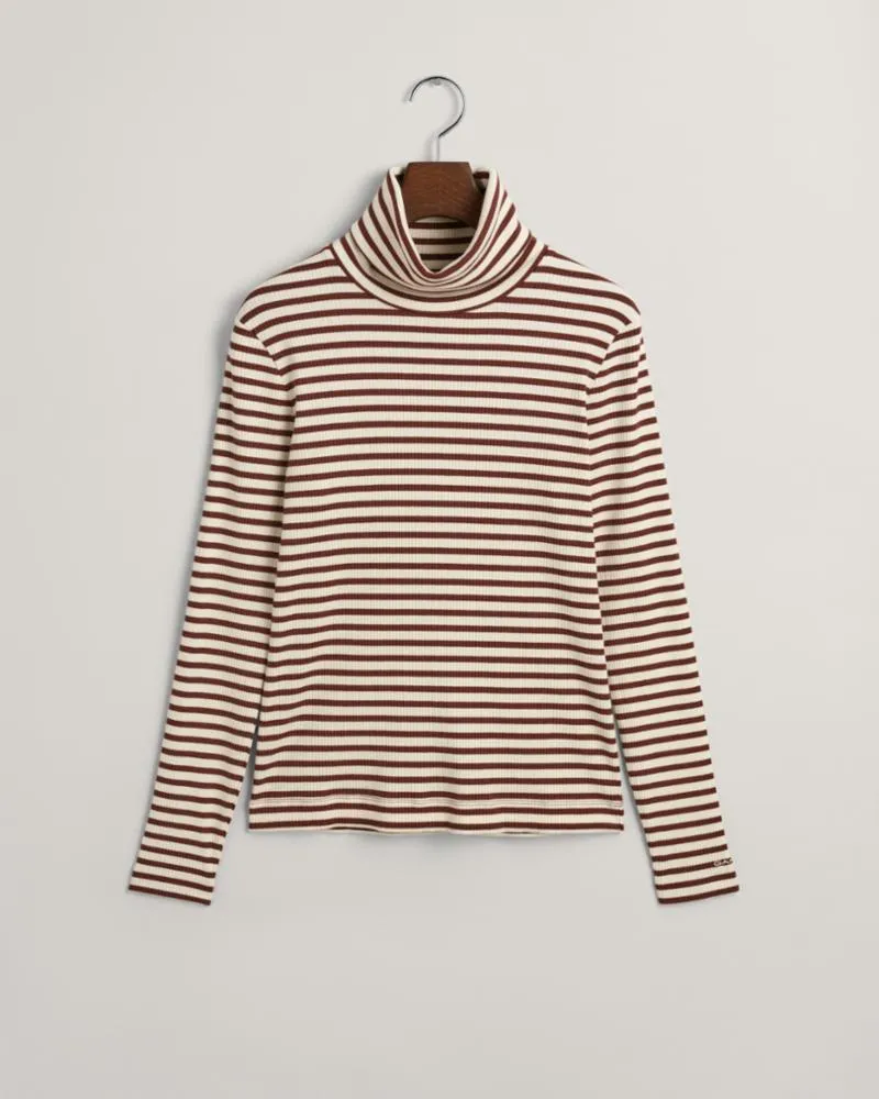 Gant Apparel Womens SLIM STRIPED RIBBED TURTLENECK 268/WEATHERED BROWN