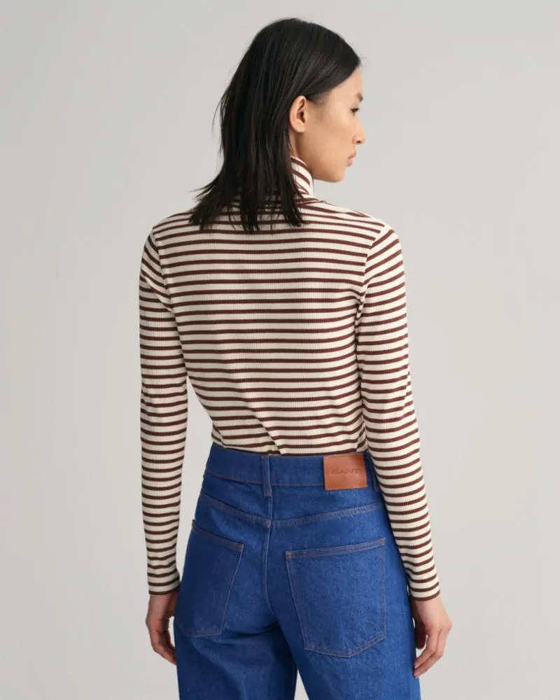 Gant Apparel Womens SLIM STRIPED RIBBED TURTLENECK 268/WEATHERED BROWN