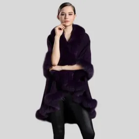 Genuine Fox Fur Collar Cashmere Shawl