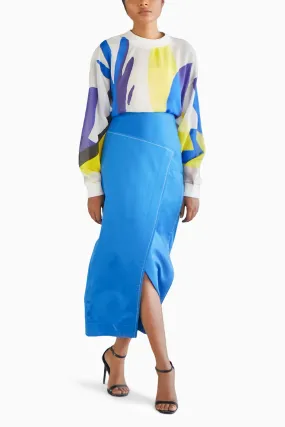 Glass Sweatshirt with Drape Pencil Skirt