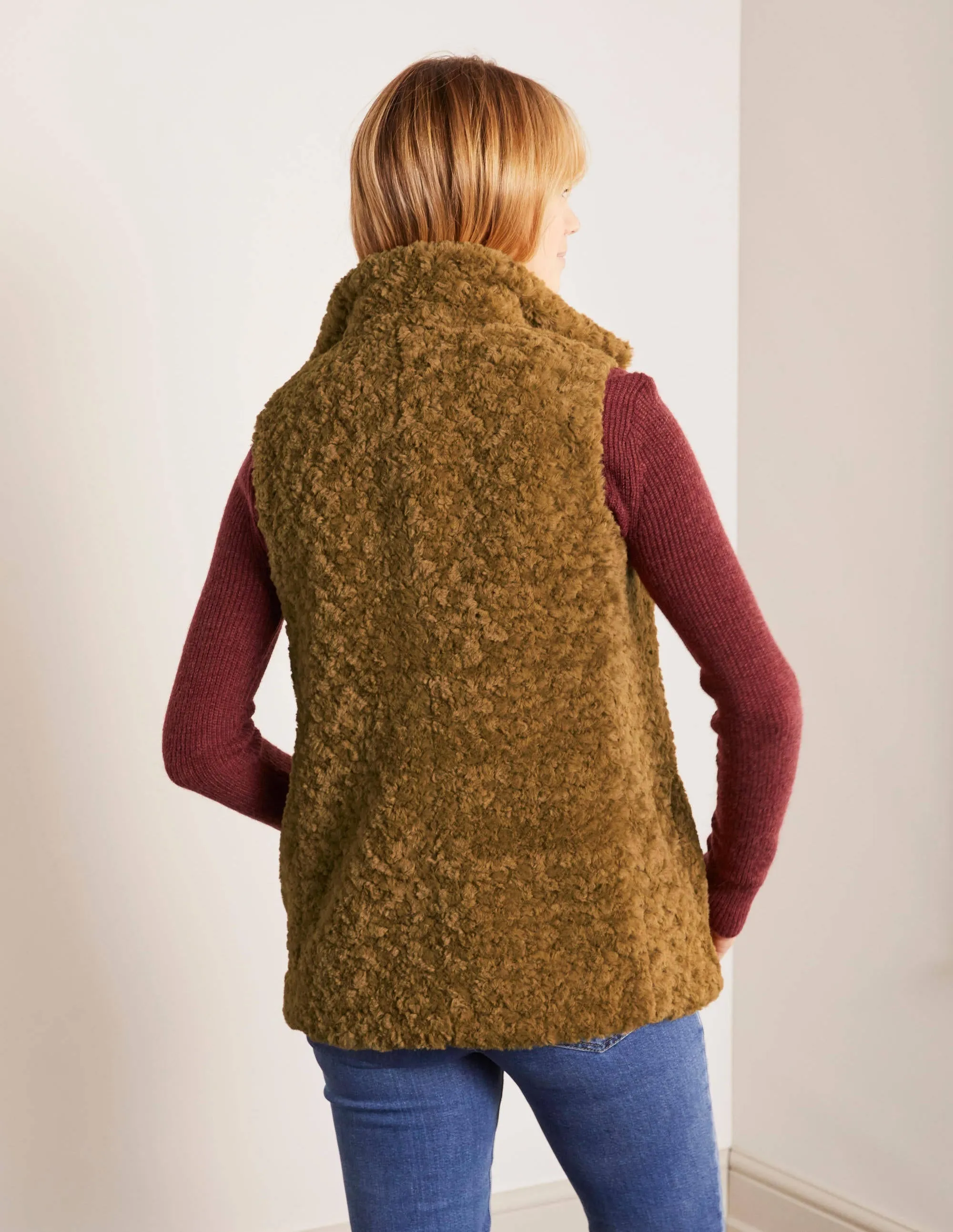 Haddon Faux Fur Gilet-Camel