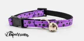 Halloween Cat Collar - Black Glitter Stars on Purple