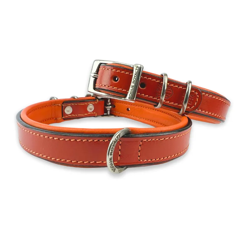 Hand Made Leather Dog Collar - Tuscan Orange (Slim Fit)