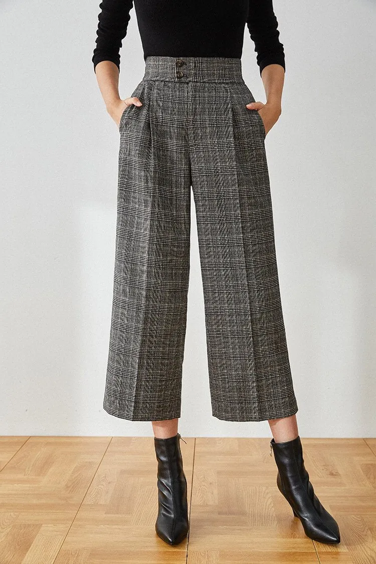 Hazel High-Waist Checkered Pants