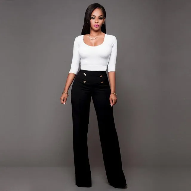 High Waist Pants with Botton Decor