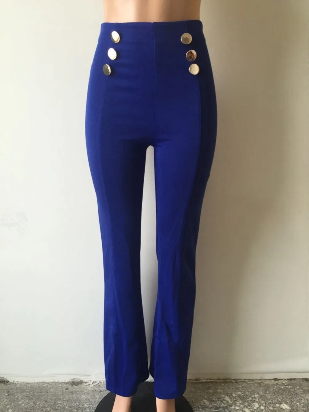 High Waist Pants with Botton Decor