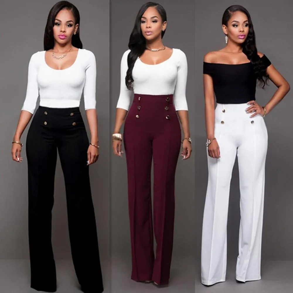 High Waist Pants with Botton Decor