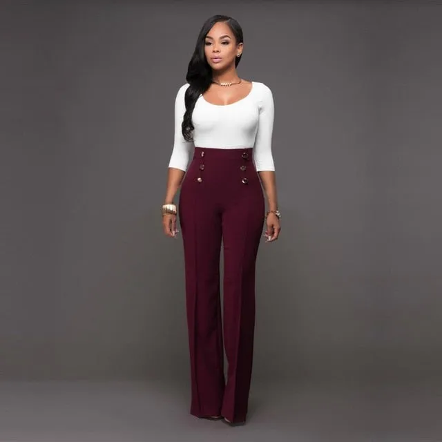 High Waist Pants with Botton Decor
