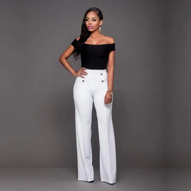 High Waist Pants with Botton Decor