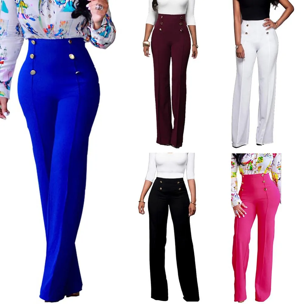High Waist Pants with Botton Decor