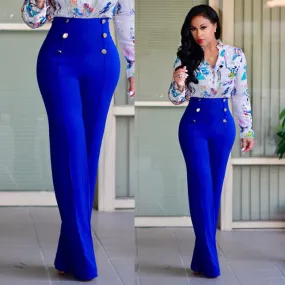 High Waist Pants with Botton Decor