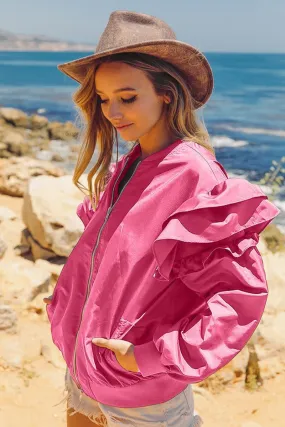 IP6018-01_1 | RUFFLE LAYERED SLEEVE BOMBER JACKET