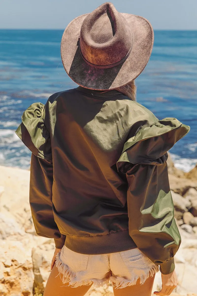 IP6018-01_1 | RUFFLE LAYERED SLEEVE BOMBER JACKET