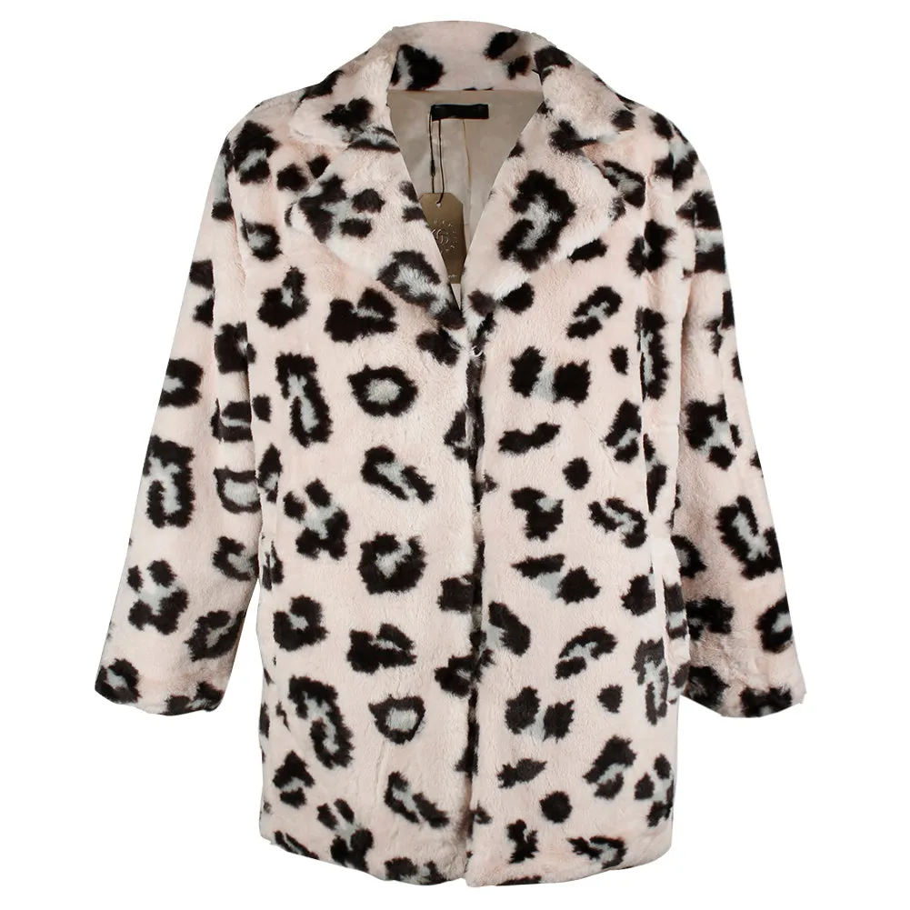Janice Apparel Women's Faux Fur Animal Print Leopard Notch Collar Jacket No Size