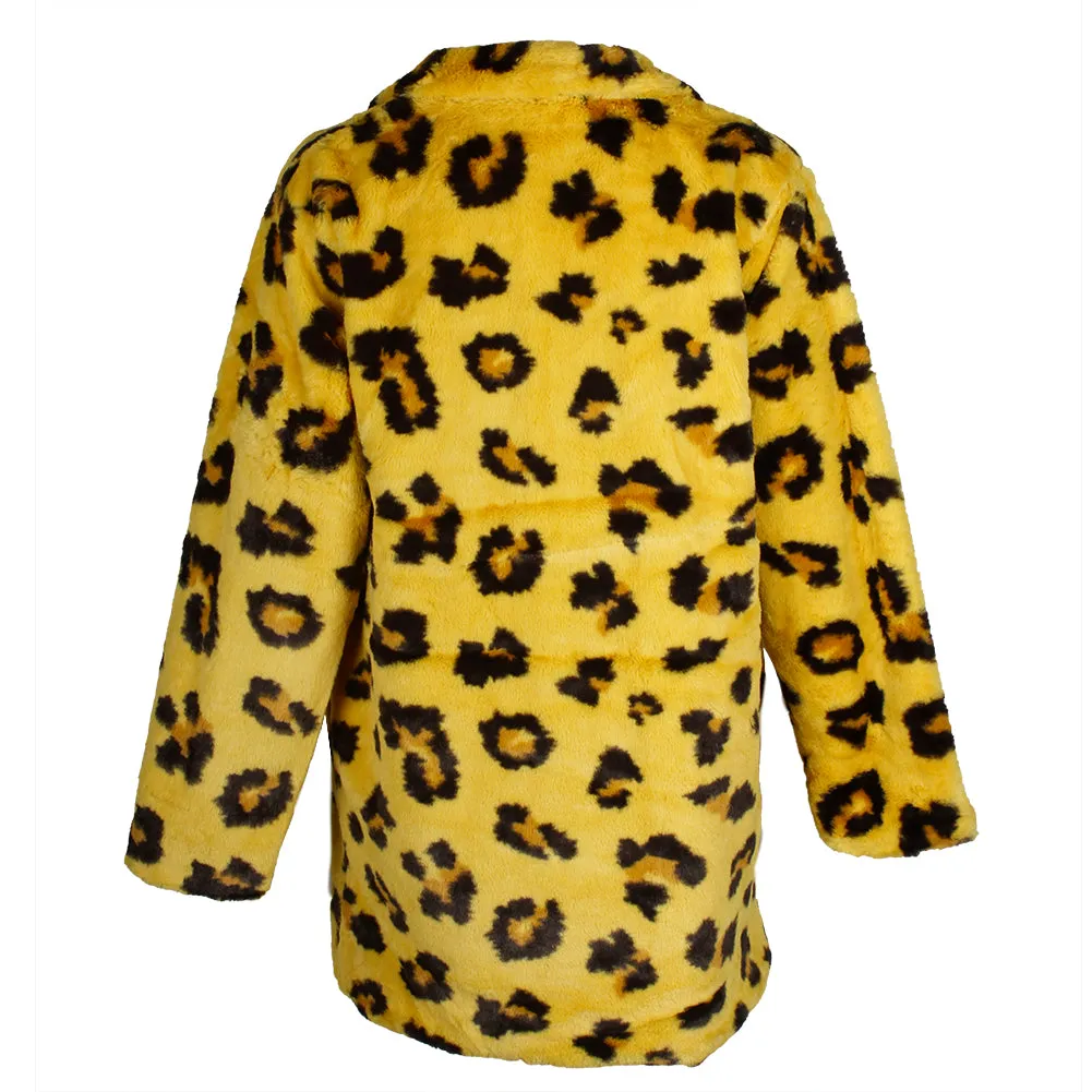 Janice Apparel Women's Faux Fur Animal Print Leopard Notch Collar Jacket No Size