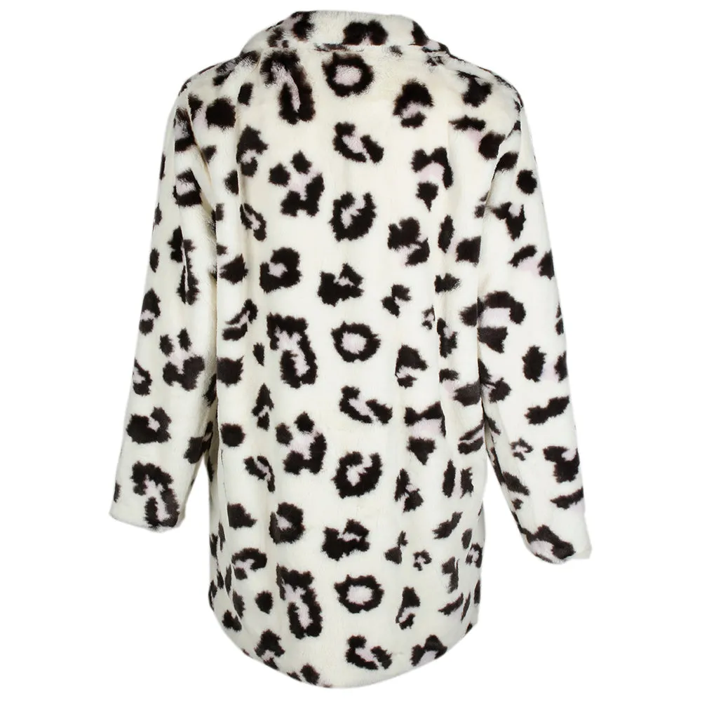 Janice Apparel Women's Faux Fur Animal Print Leopard Notch Collar Jacket No Size